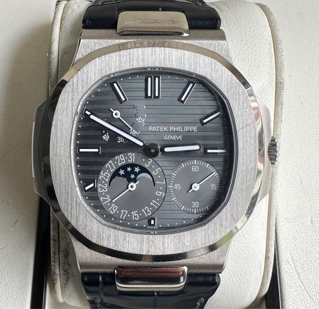 Preowned Patek Philippe Nautilus White Gold Moonphase Leather