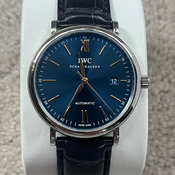 IWC Portofino Automatic Blue Dial Black Leather Strap Watch for Men - IW356523