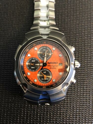 Seiko 7T62 0GM0 Chrono Analog Date men s Watch Orange Dial