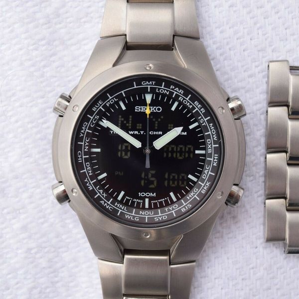 Serviced Seiko Sportura Titanium World Time Watch H023-00D0 Ana
