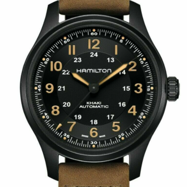 Authentic Hamilton Khaki Field Titanium Black Dial Leather Men's Watch ...