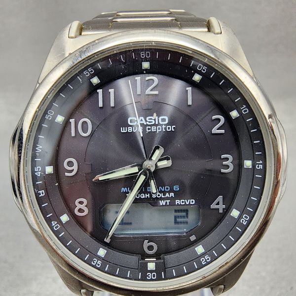 Casio Wave Ceptor Watch Men 42mm Black Dial Titanium Solar Analog ...