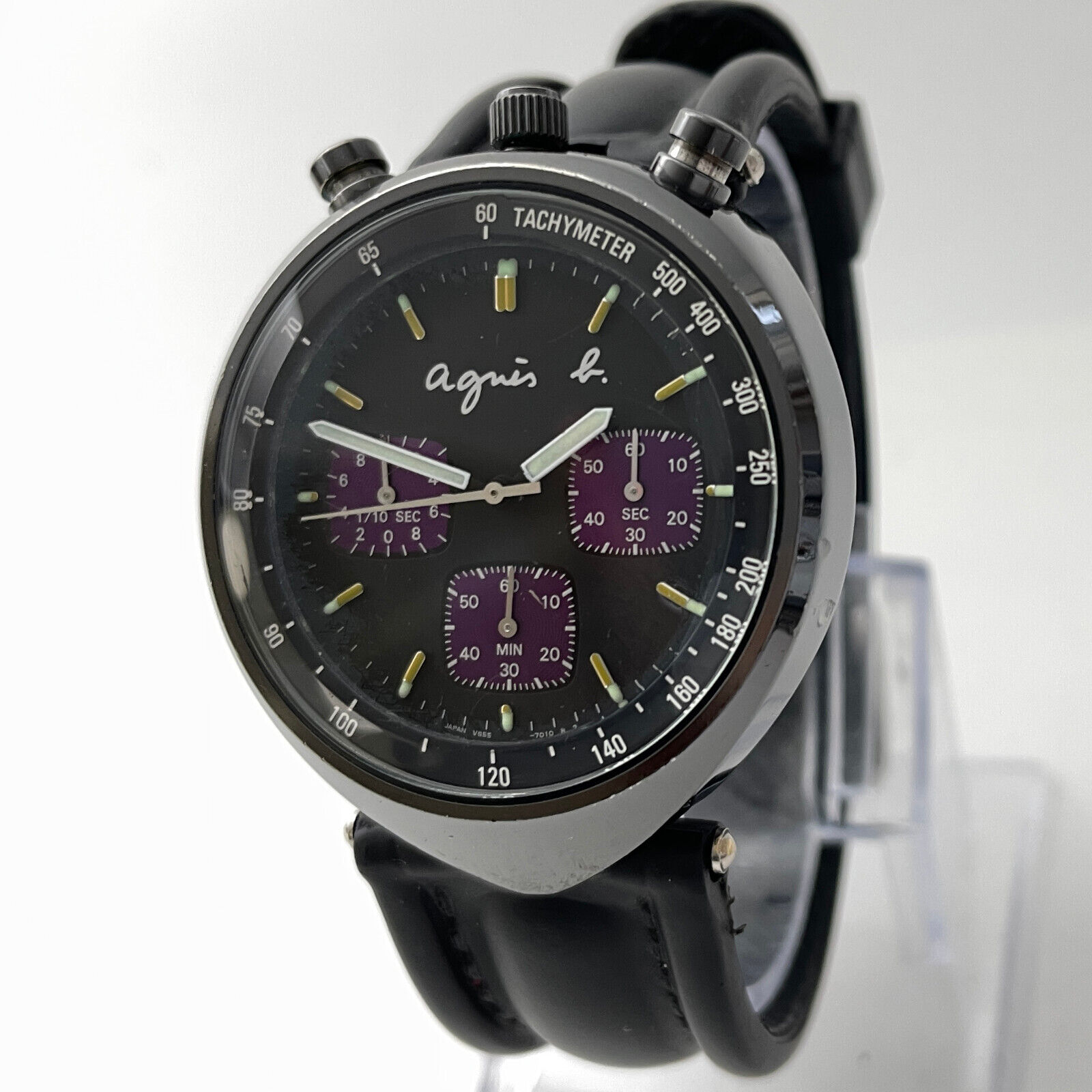 Seiko x Agnes B Bullhead Watch V655-7010 chromed black flyback