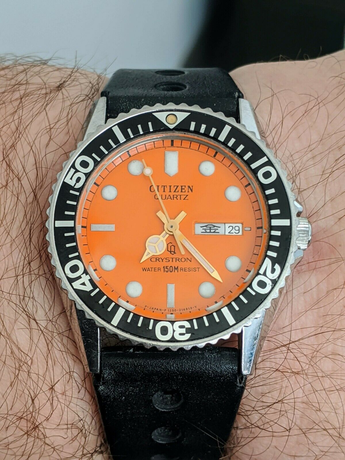 Vintage '81 Citizen CQ Crystron 150M Diver JDM Watch, Orange Dial