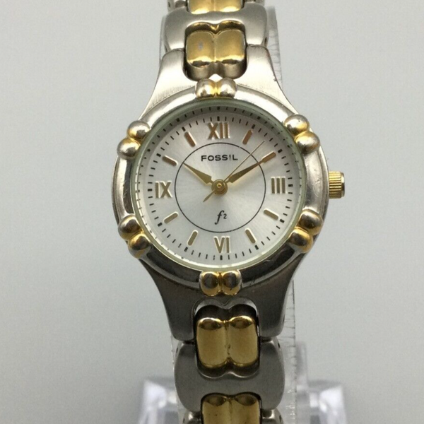Fossil F2 Watch Women 24mm Silver Gold Tone Round 30M New Battery 6.75 ...
