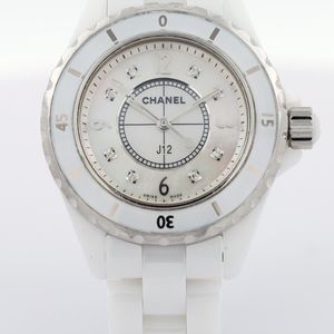 CHANEL J12 Quartz White Ceramic - Mother of Pearl & Diamond Dial - 33mm -  H2422
