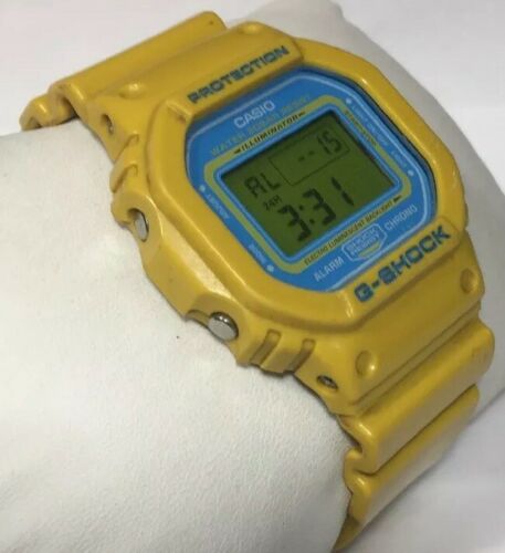 Vtg Men Casio Watch G-Shock 1545 Dw5600cs Yellow Case Blue Face