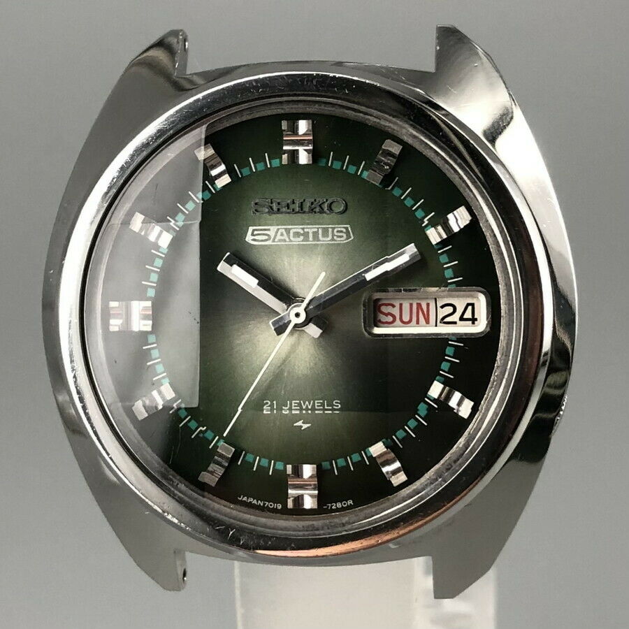 OH serviced, Vintage 1974 Seiko 5 Actus 7019-7350 Cut Glass