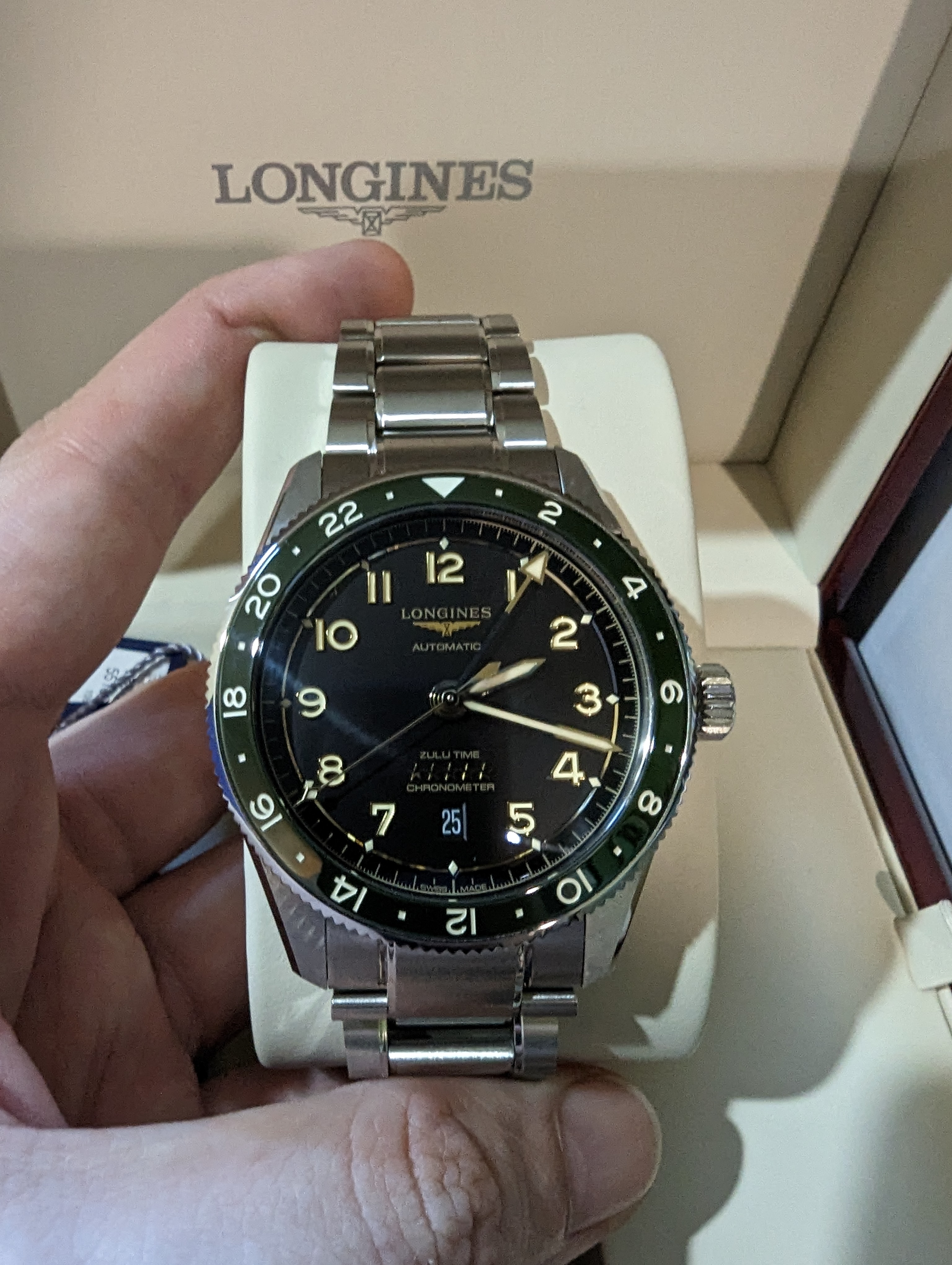 WTS Longines Spirit Zulu Time GMT Green Anthracite Full Kit