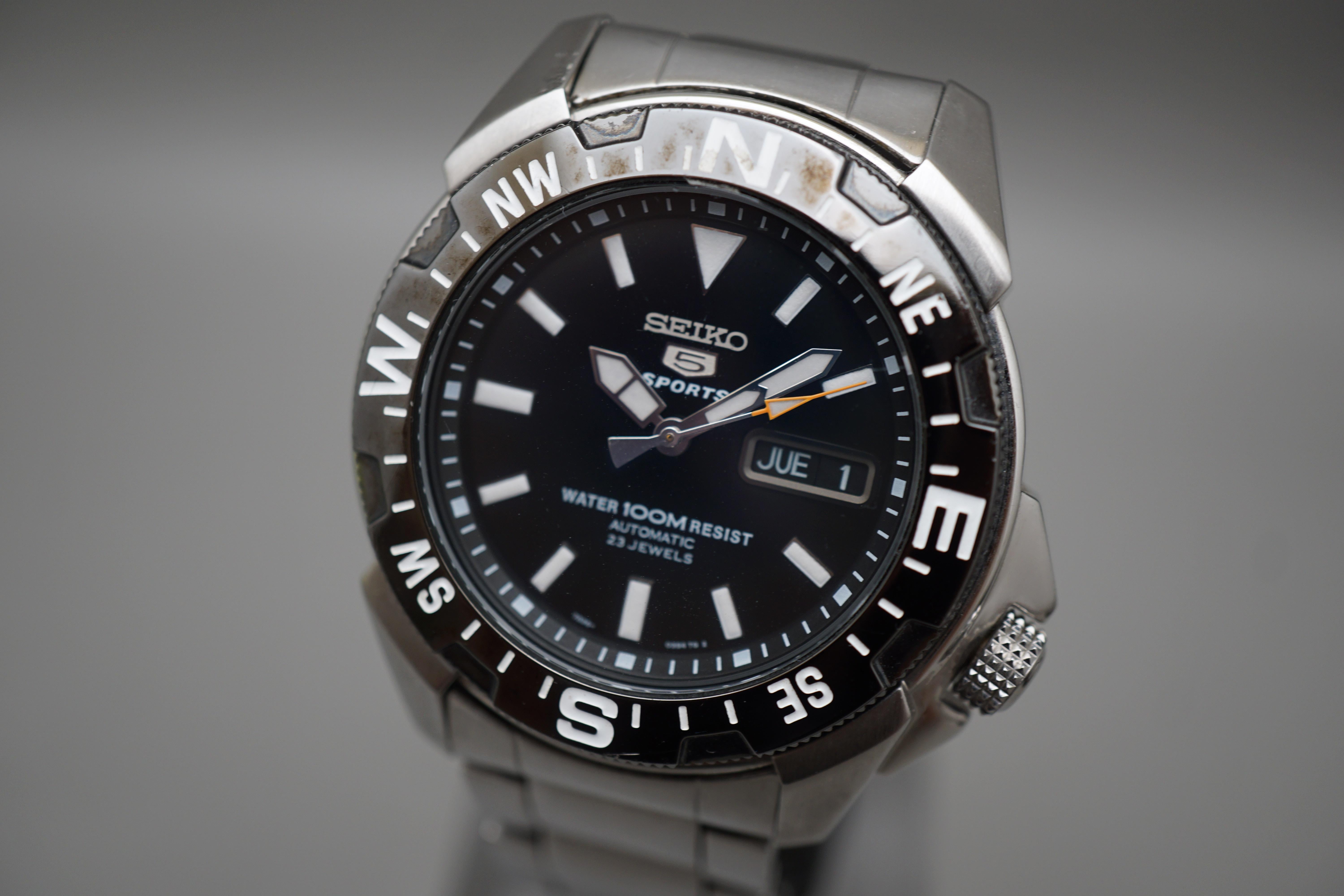 WTS Seiko 5 Sports SNZE81 7S26 Black Dial 100M Compass Automatic Watch READ 125 WatchCharts CA