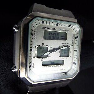 SEIKO Vintage Digital Watch ALBA TITANIUM V085-5010 EPSILON QUAD 