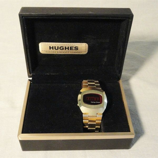 1970's vintage Mens Hughes Aircraft Compu Chron LED Watch & Box ...