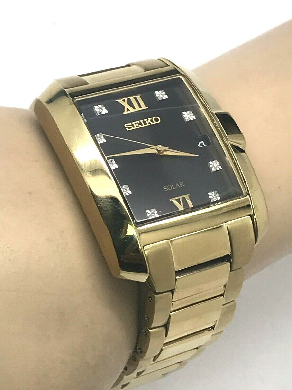 Seiko Solar Diamond Black Dial Gold Tone Men s Watch SNE462 BROKEN CLASP WatchCharts Marketplace
