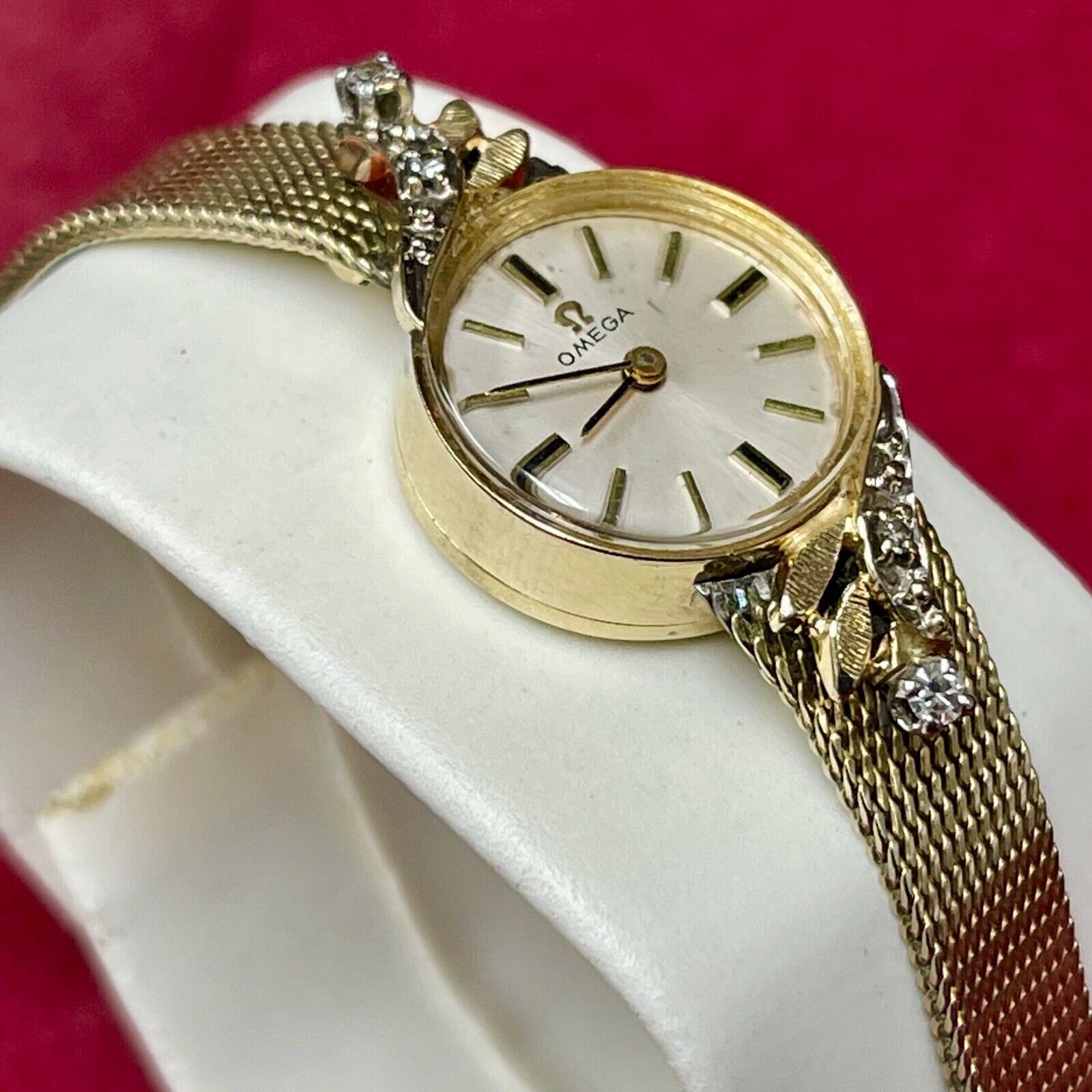 Ladies Omega 14K gold & diamonds 1960s cocktail watch on gold-filled mesh  band | WatchCharts Marketplace