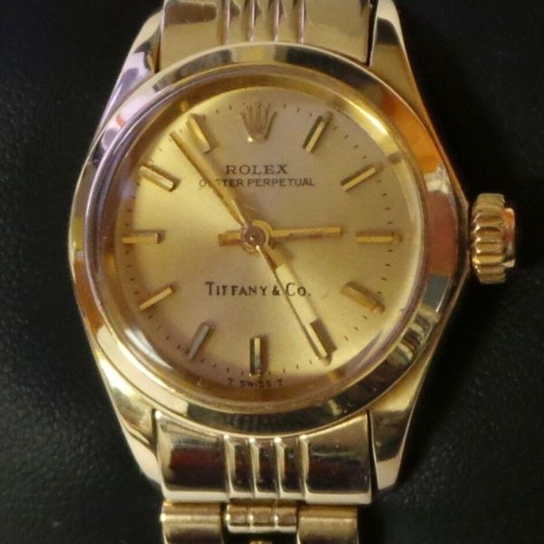 Authentic Rolex Oyster Perpetual 14k Gold Watch 6718 Tiffany & Co. Dial ...