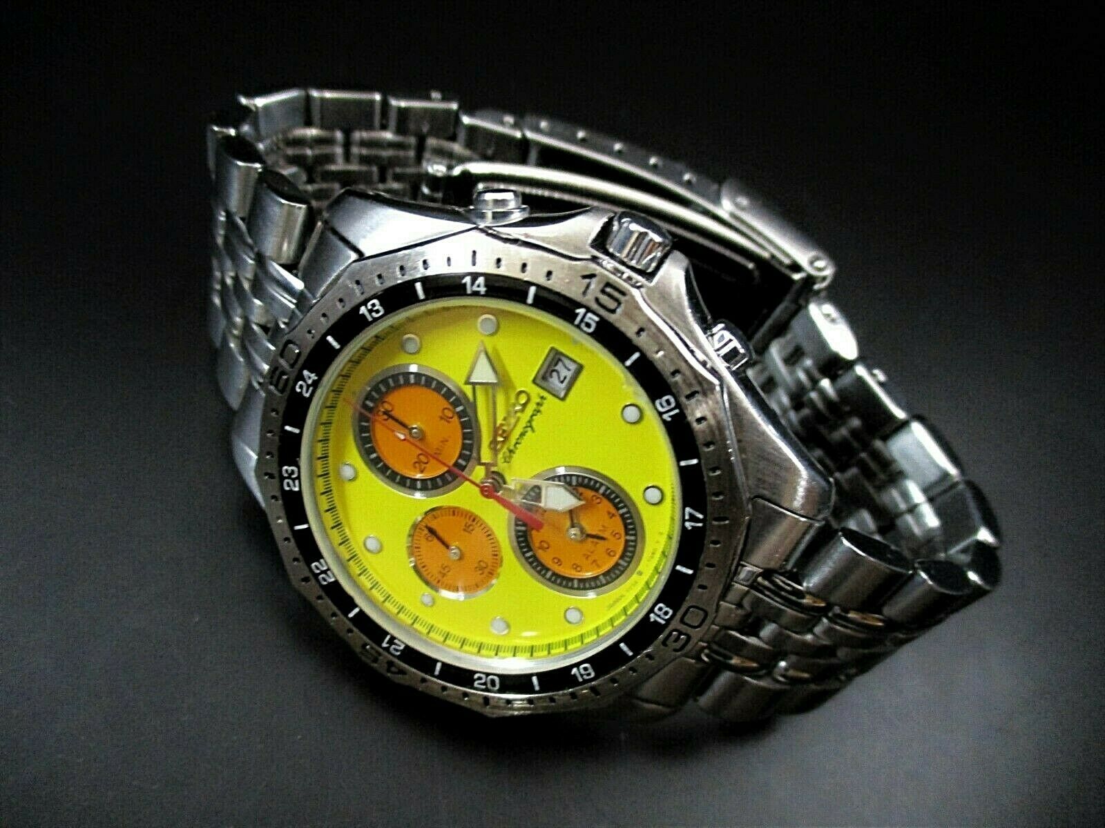 Vintage Seiko Chronograph 7T32 Yellow Face Alarm Watch - Olympic