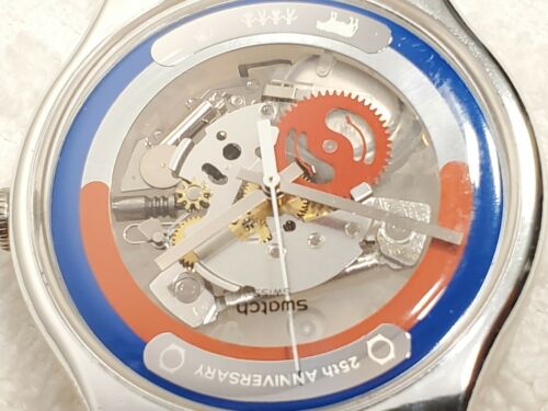 Swatch AG 2014 Swiss Made Skeleton Watch 25th Anniversary Red Blue