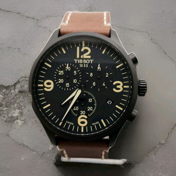 Tissot T-Sport Gent XL Silver Dial Brown Leather Strap Watch for Men - T116.410.16.037.00