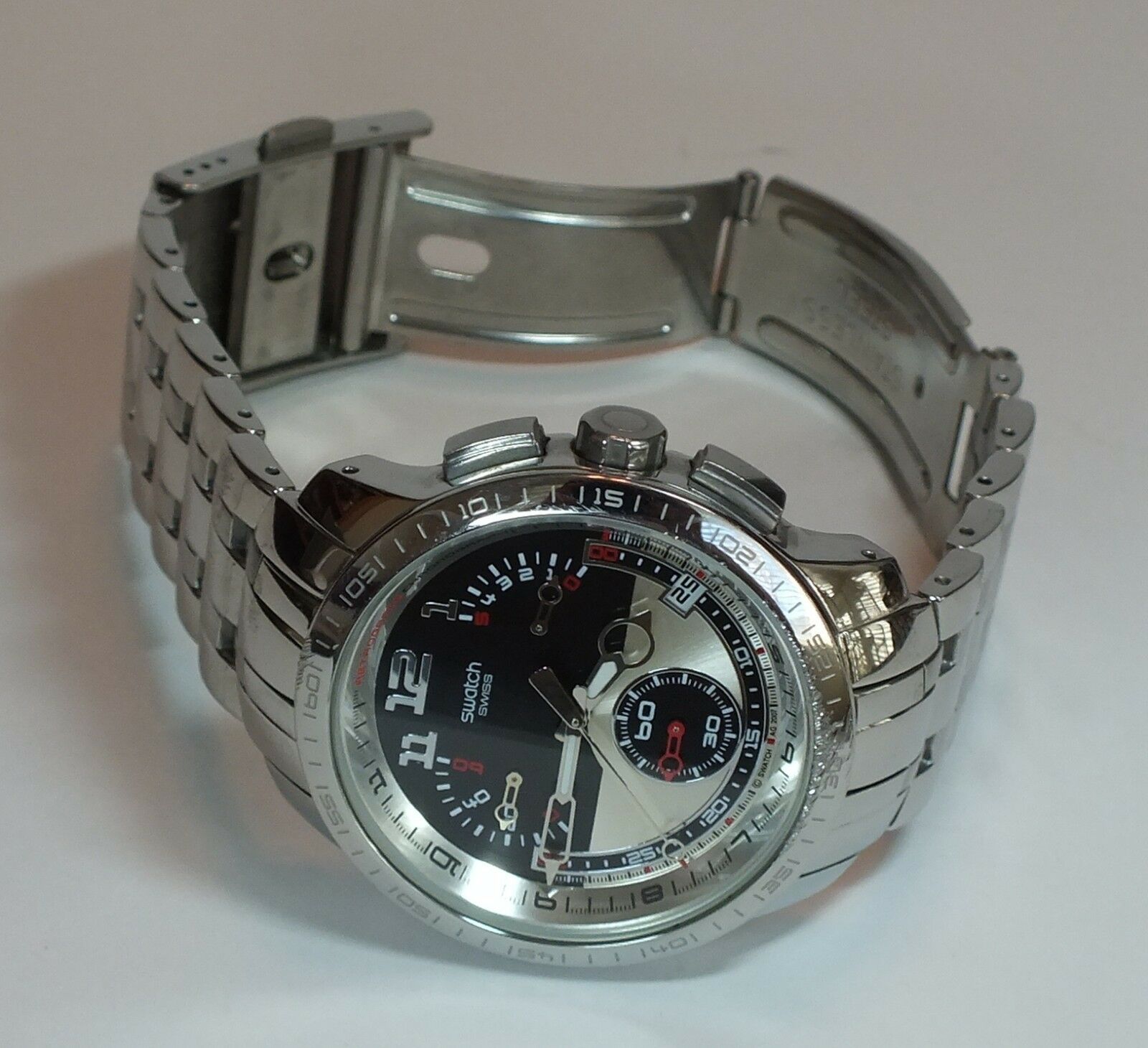 Swatch YRS406G Fool Fly Swiss Made 4 Jewels Stainless Steel Chronograph  Date | WatchCharts Marketplace