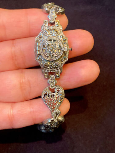 Vintage Pierre Nicol Ladies Art Deco Watch Marcasite Silver  display picture 1