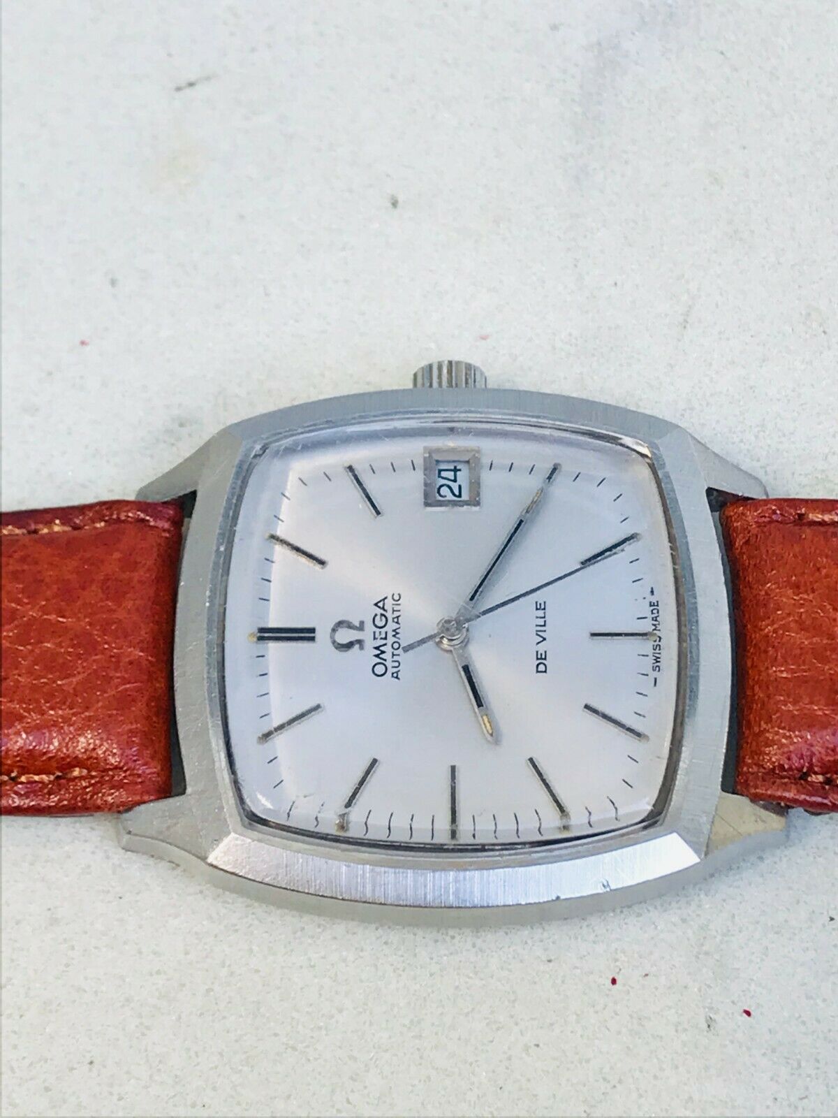 Vintage Omega Deville 1002 Date 2PC Square SS Men's Auto