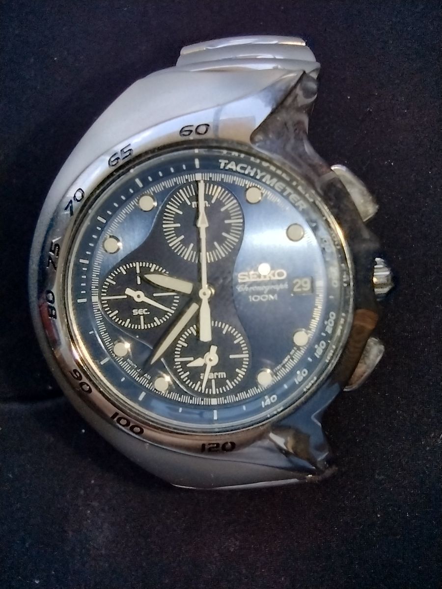 Vintage Seiko 2024 Asymmetrical Chronograph Men's Watch Silver-Tone 7T62-OAMO