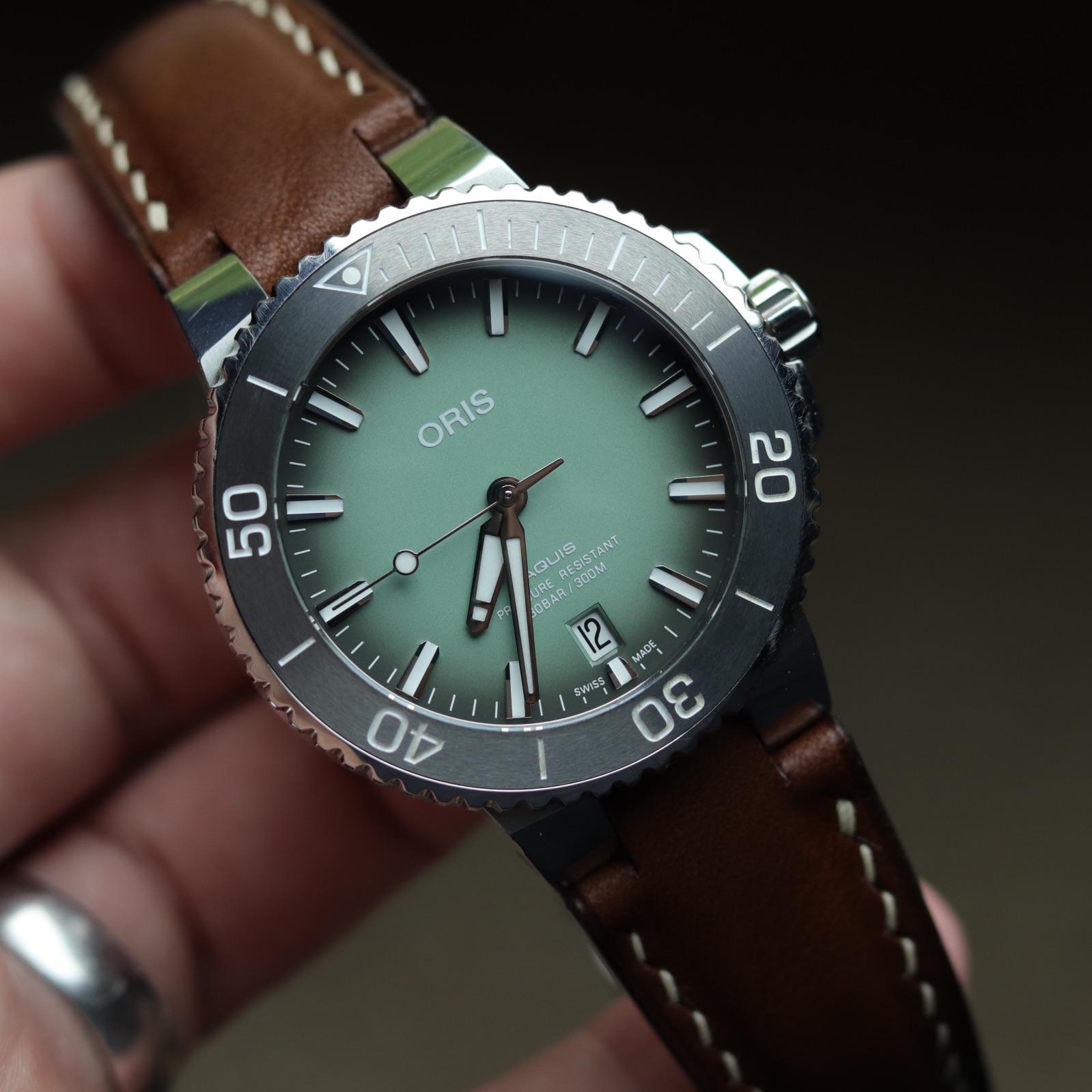 WTS Mint Green Oris Aquis 39.5mm on Leather WatchCharts Marketplace