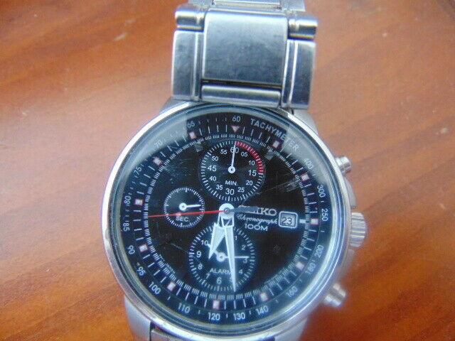 Mens Seiko Chronograph 7T62 0GZ0 Japan Black Dial Quartz