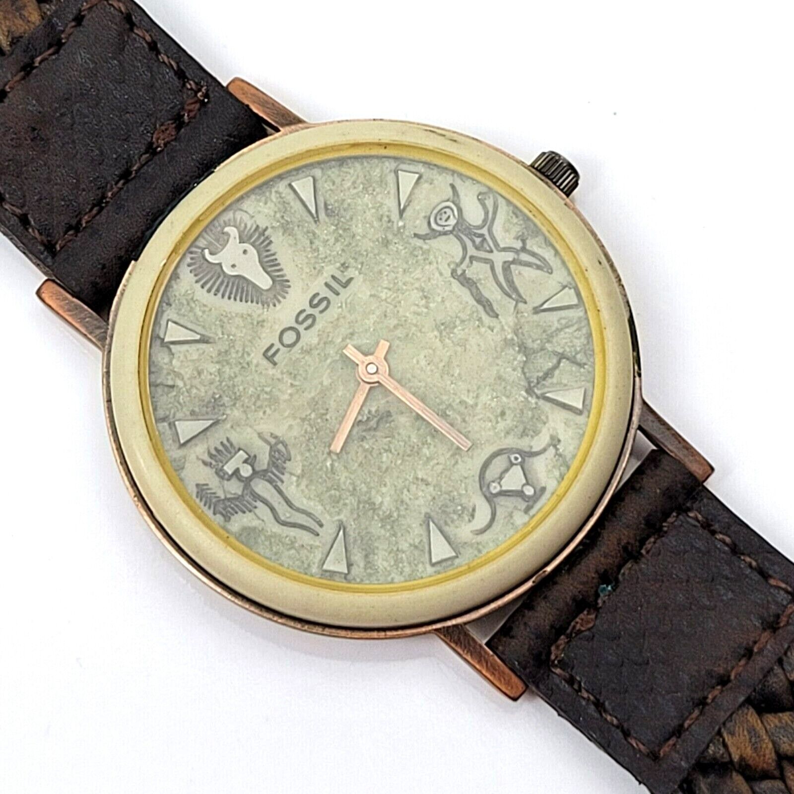 1995 RARE FOSSIL STONE LEAVES WATCH BW-6714 Fossil Stone On Copper Watch BW-6724 Stone Pictograph Dial  main image 4