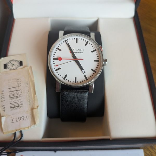 Mondaine Evo Alarm 40mm Steel White Dial Mens Quartz Watch ...