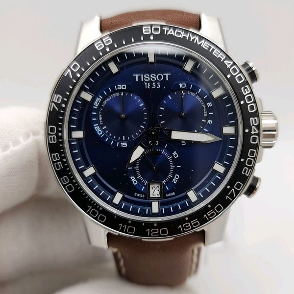 Montre Tissot Supersport Chrono - Cadran Bleu, Bracelet Cuir Marron, Quartz, étanche 100m
