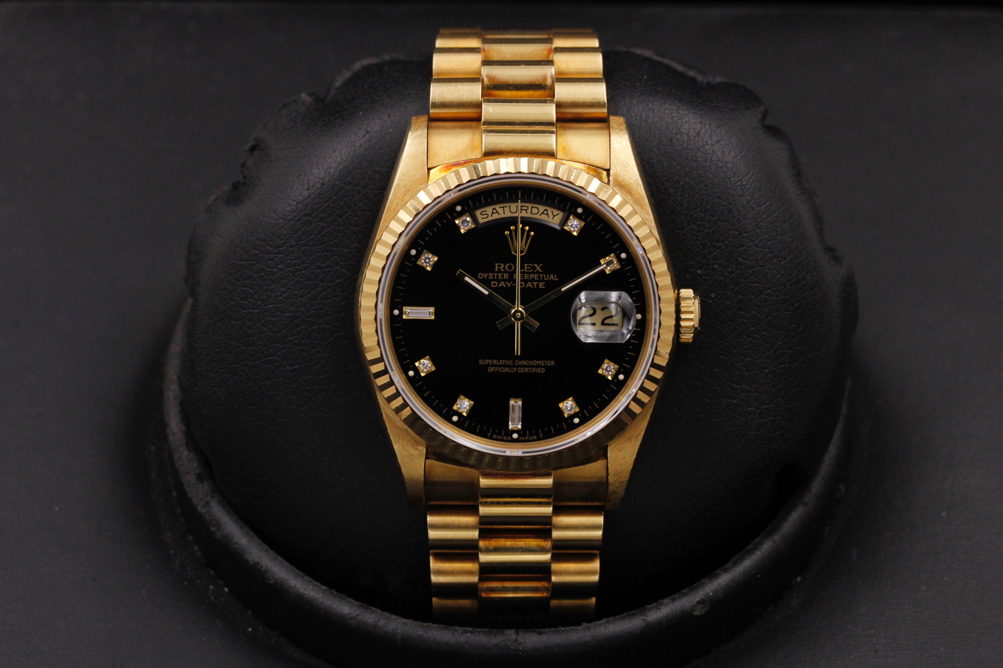 FSOT Rolex Day Date Yellow Gold 18238 Black Diamond Dial