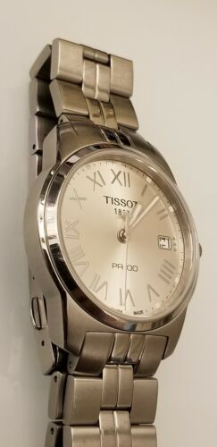 TISSOT 1853 PR100 MENS WATCH ROMAN NUMERALS DATE WRISTWATCH SILVER