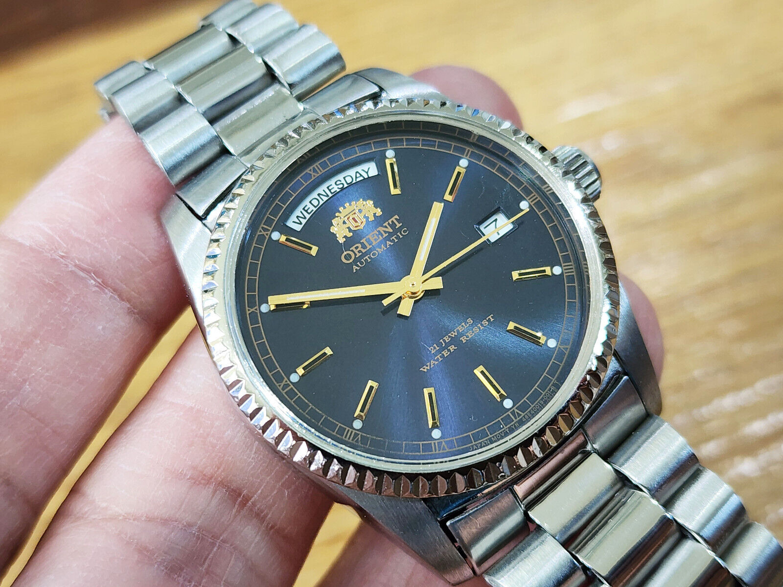 RARE Vintage Orient President Day/Date Auto Watch Rare Blue Dial