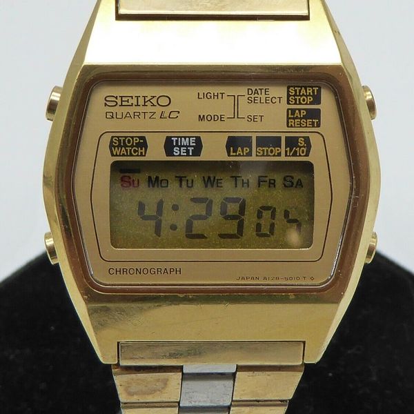 Vintage Seiko LC A128-5019 Digital Quartz Alarm Chrono Watch LCD Gold ...