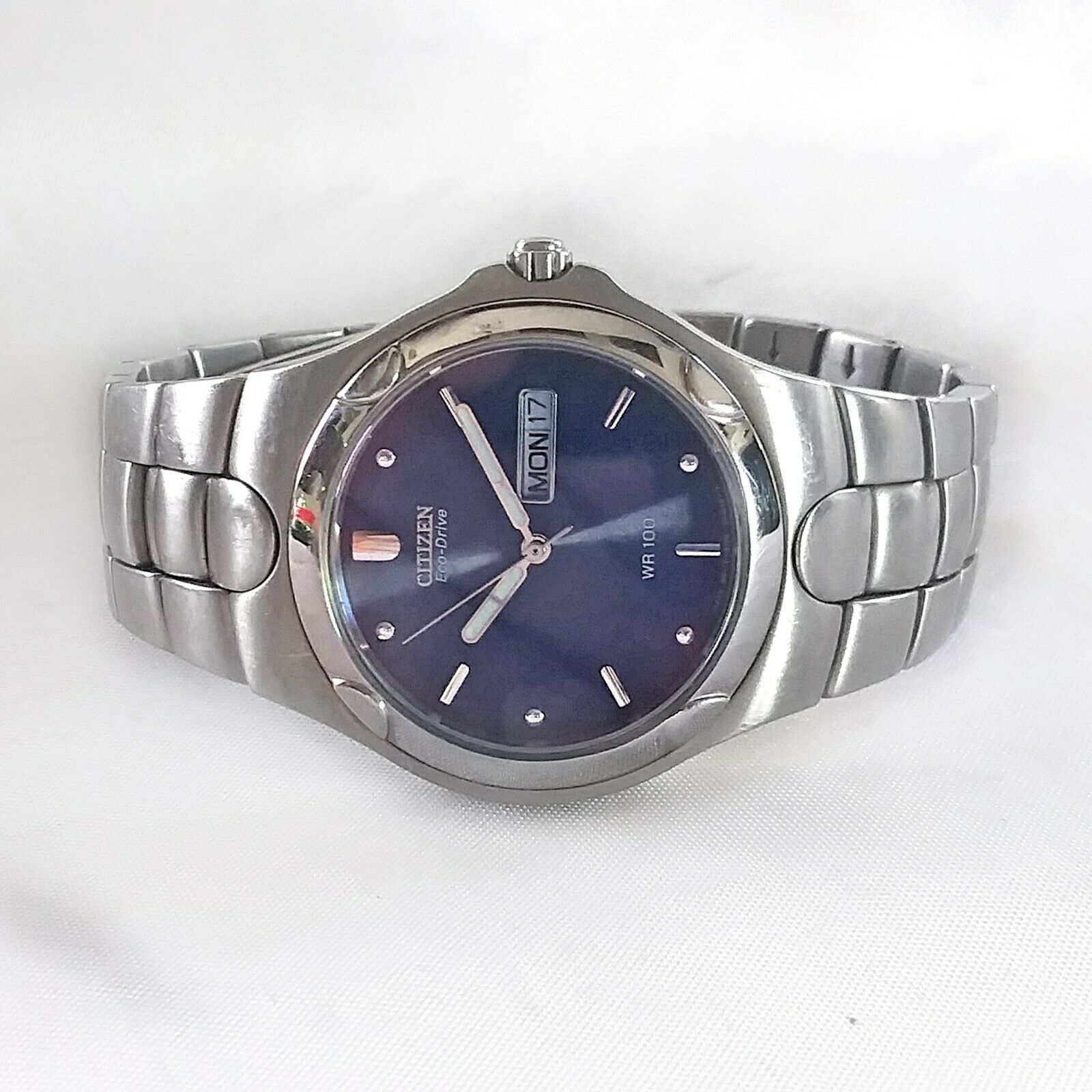 Citizen Eco Drive Watch E100 K17535 All Stainless Steel Blue Dial