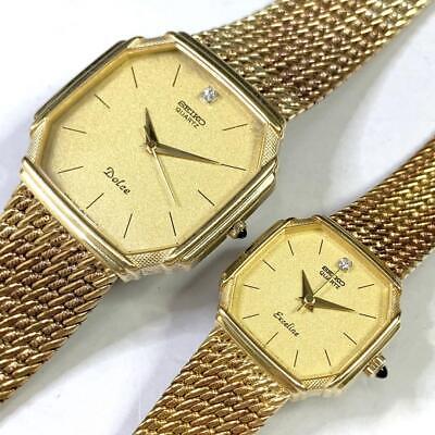 SEIKO DOLCE QUARTZ 7731-5000 Gold Dial Slim Pair watch SGP Used