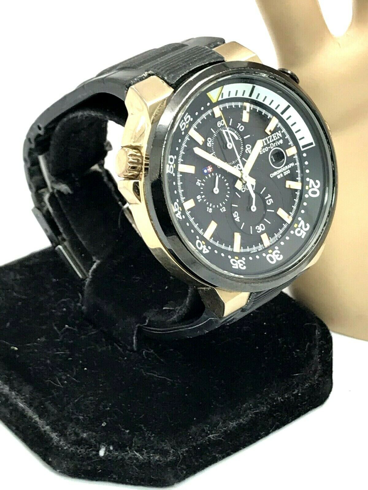 Citizen Eco Drive Chronograph Gold & Black Rubber Band Men's
