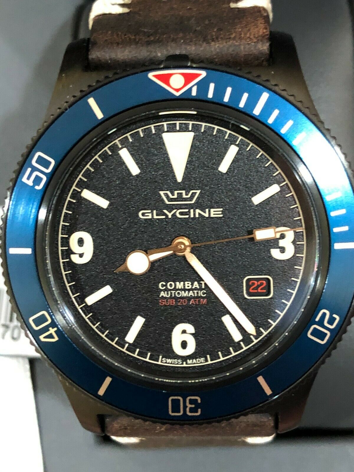 Glycine Combat SUB42 Vintage Blackout Bi Tone GL0270 New In Box