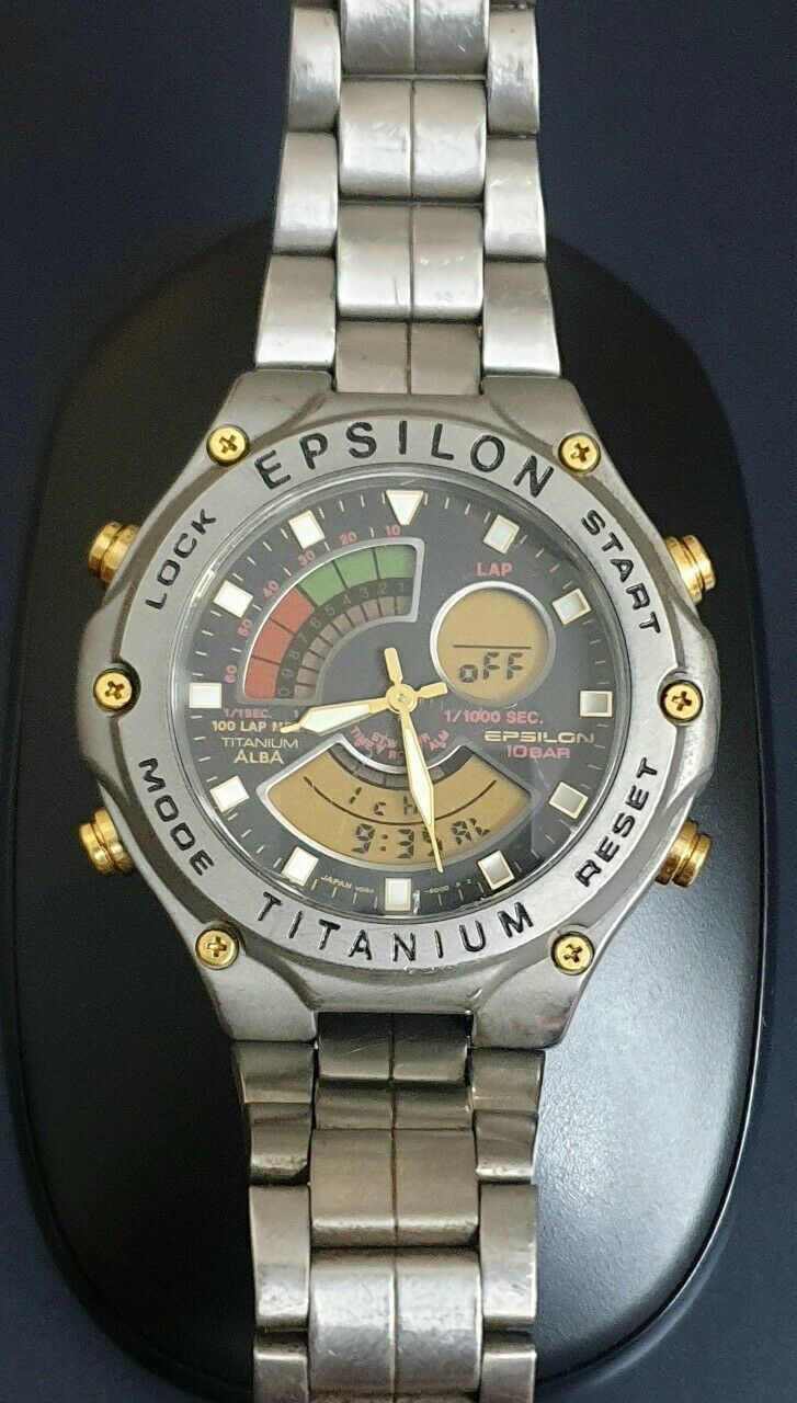 Rare 80s Seiko Alba Epsilon Titanium V084-8000 Ana-Digi 10Bar Mens