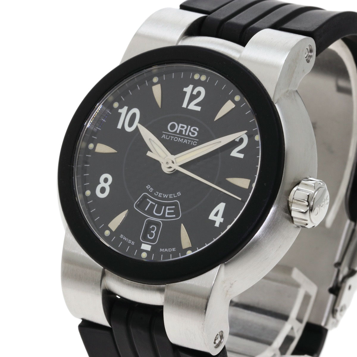 Oris 7518 44 Oris Day Date Watch Stainless Steel Rubber Men