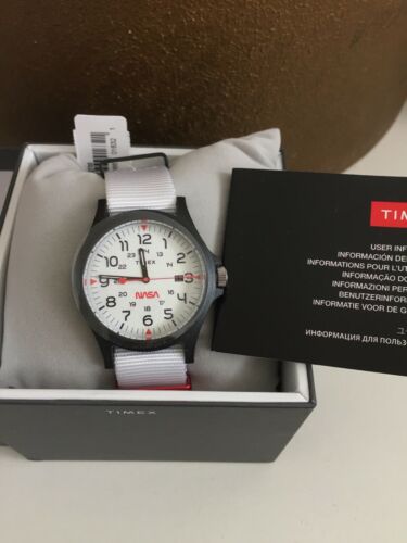 TIMEX NASA Acadia 40mm Fabric Strap Watch RARE White Wristwatch