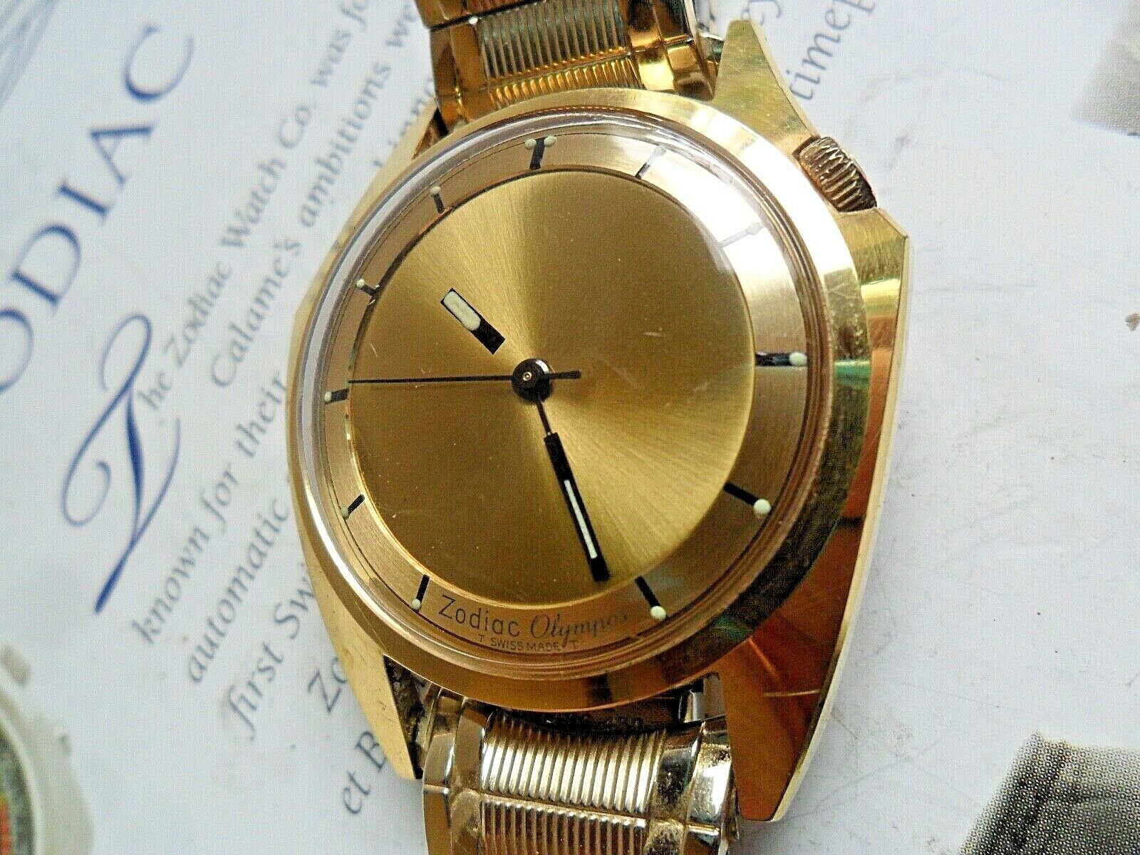 Shield Shaped Mystery Dial Vintage 1970's Men's Zodiac Olympos