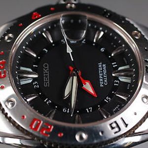 Near MINT][w/BOX] SEIKO 8F56-002A Perpetual Calendar GMT Men's