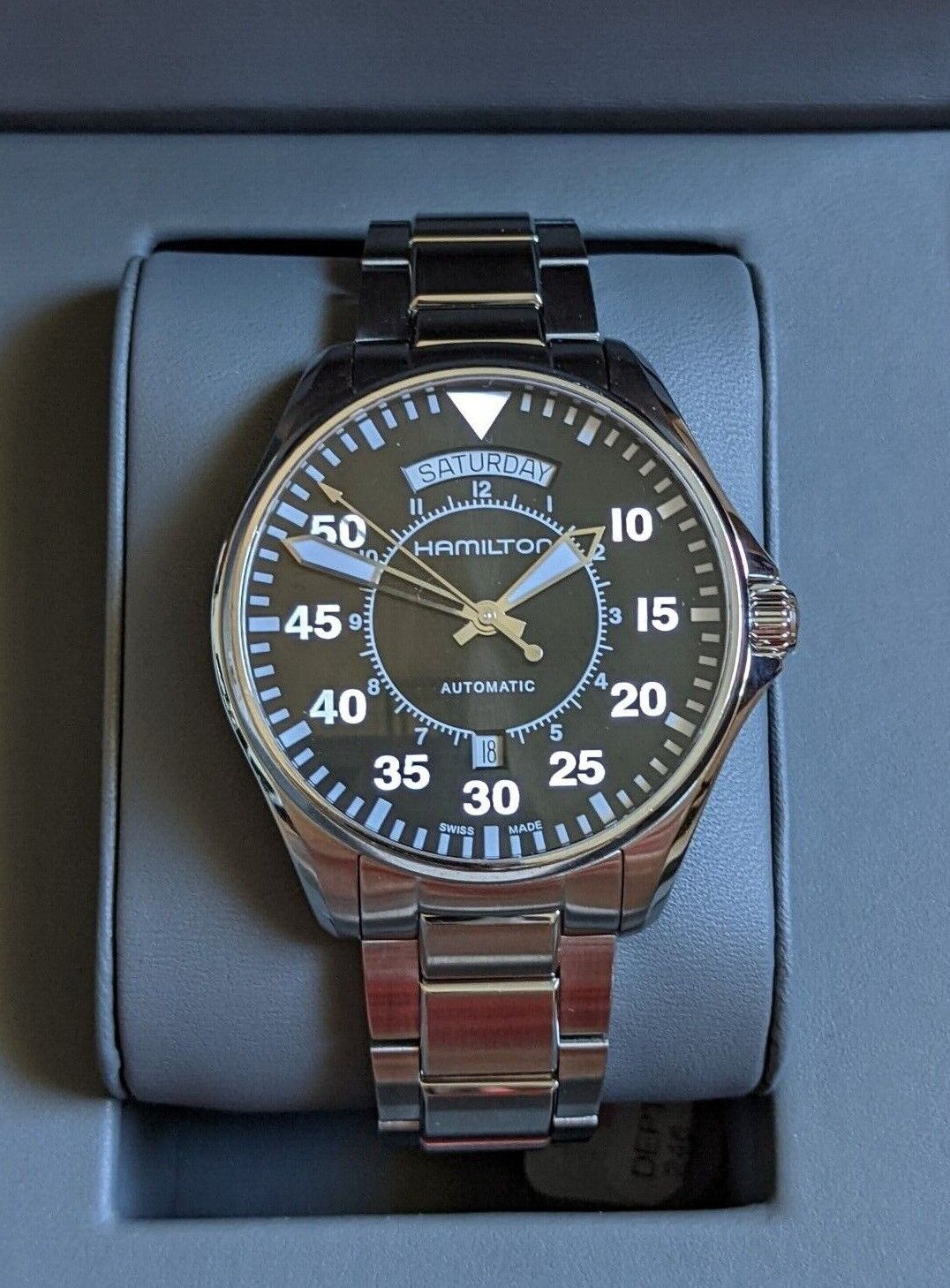 hamilton khaki aviation pilot day date automatic men's watch h64615135