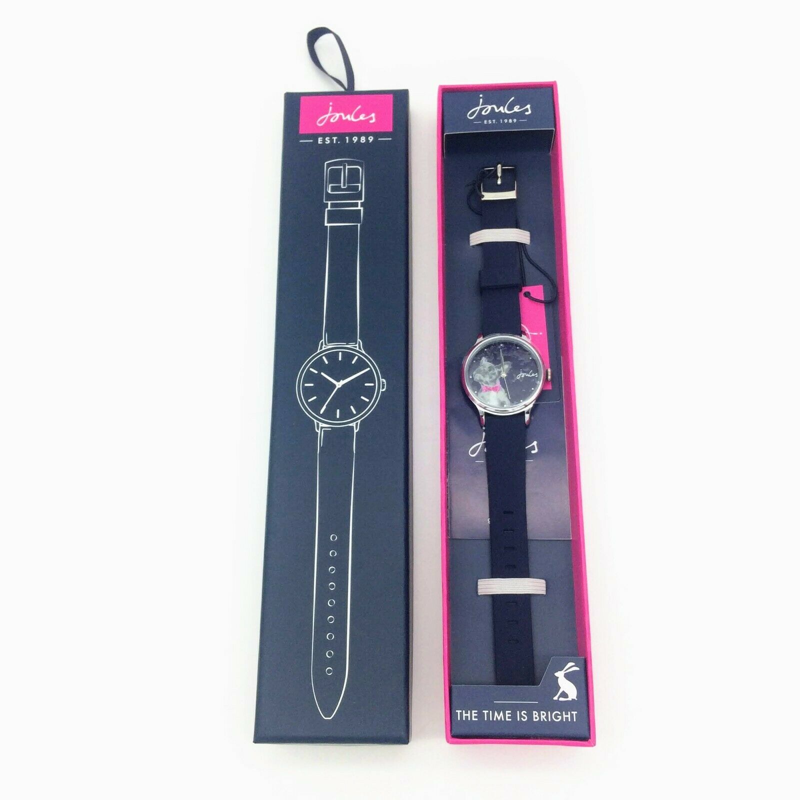 New JOULES Womens French Bulldog Watch Navy Blue Silicone Strap BNIB WatchCharts