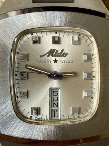 NOS Mido Multi Star Day Date Ref. 1849 Silver Sunburst Dial