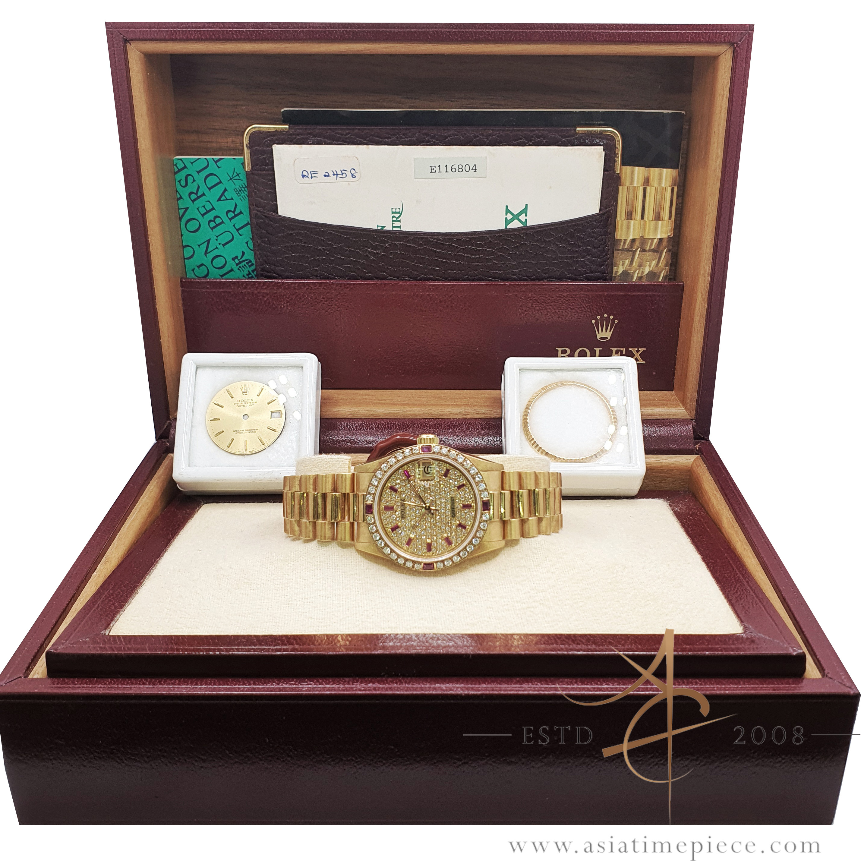 Rolex President Datejust Midsize 68278 Custom Diamond Ruby Dial in