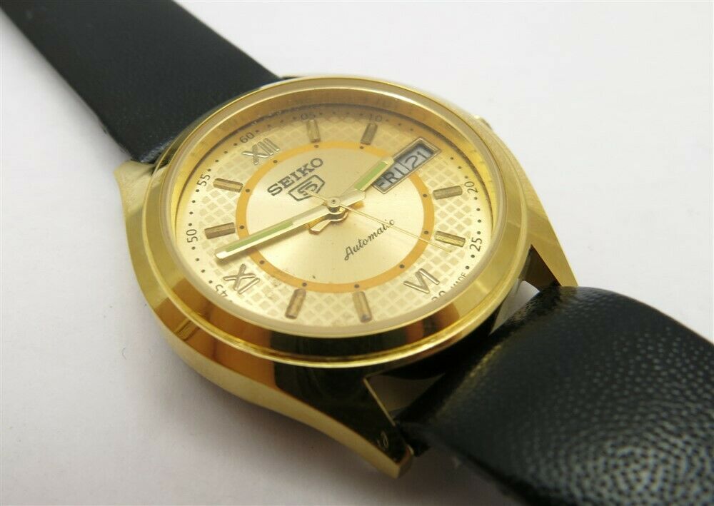 NICE Men's Seiko 335718 Automatic Wrist Watch Black Leather Band |  WatchCharts