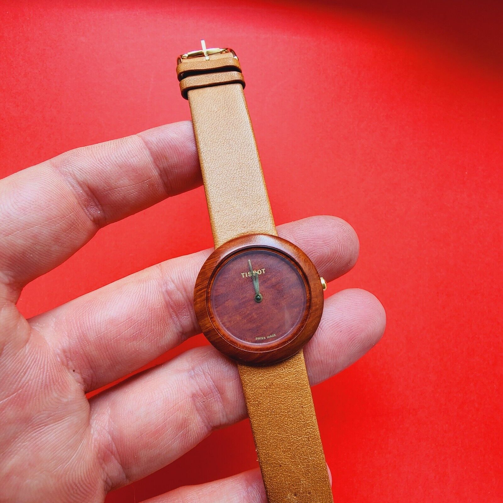 Tissot Wood Watch Vintage Rare Original Band W150 Swiss Brown